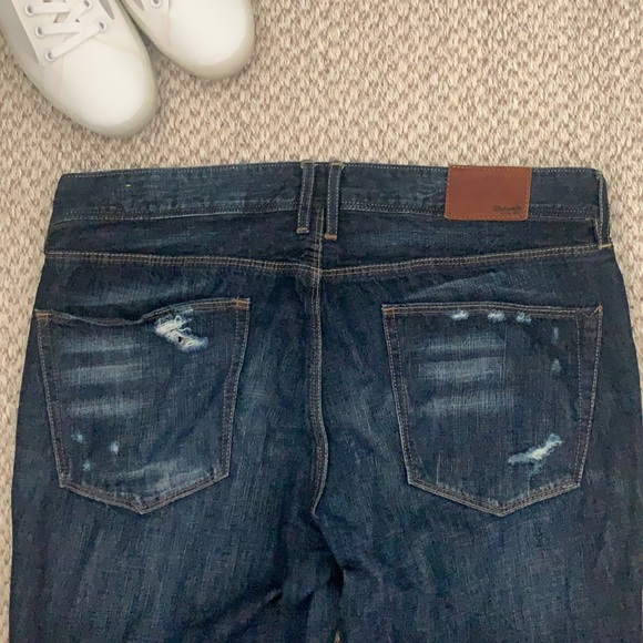 MADEWELL Distressed Rail Straight Denim Jeans Dark Indigo Whiskering 31 - Picture 7 of 10